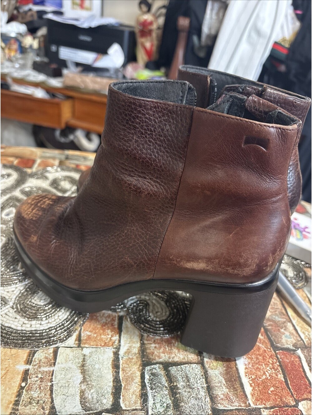 Vintage Women's Camper Wonder Burgundy Leather Boots Size 37 Ankle Boots